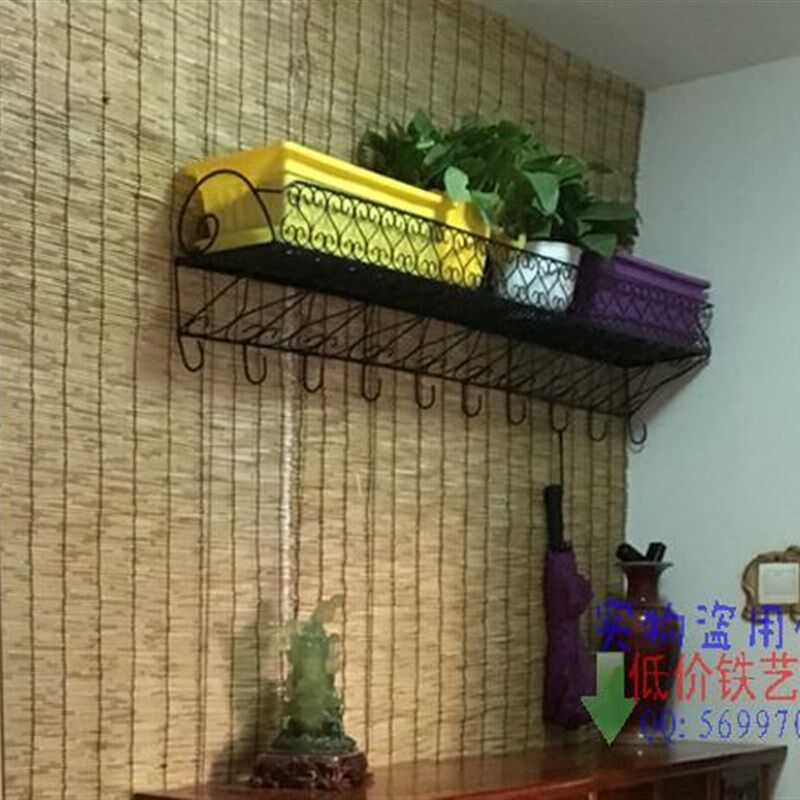 墙壁壁挂置物架隔板架带挂钩花盆架阳台铁艺花架铁艺花篮 花盆
