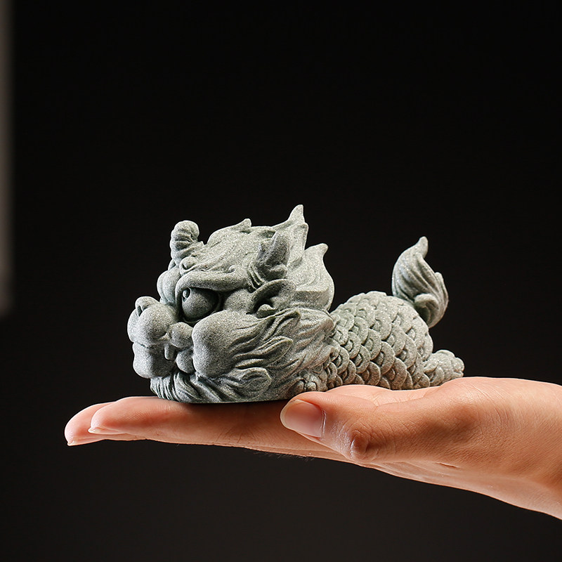 青砂石精品可养招财貔貅茶宠摆件家居国潮风书房桌面瑞兽麒麟镇纸