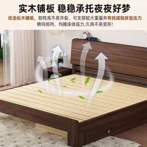 床实木床现代简约1米8双人床出租房用1.5家用经济型床1.2单人床架