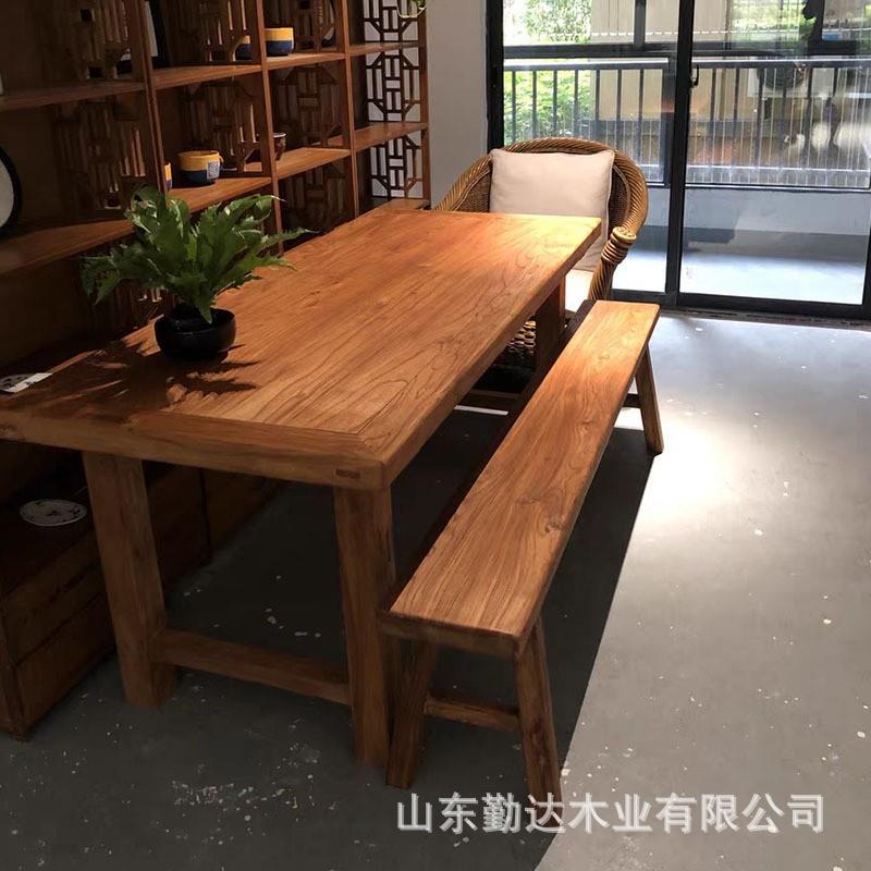 老榆木茶桌家用实木茶台阳台茶几禅意书桌复古民宿饭店餐桌椅