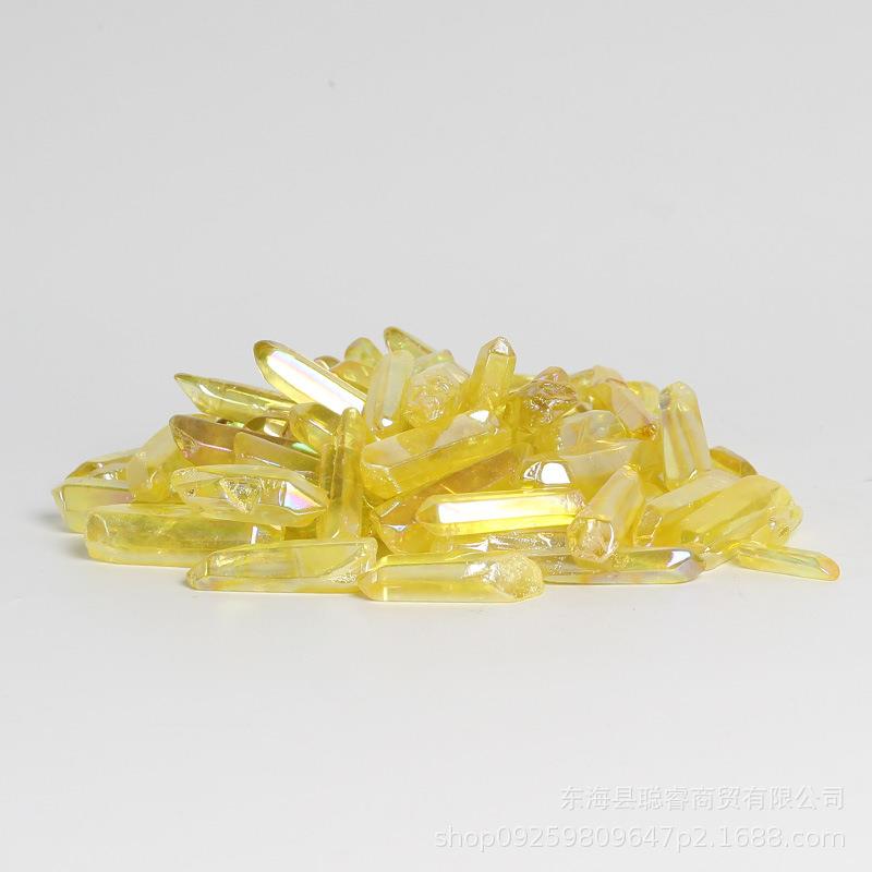 黄电镀水晶柱 双色镀彩单尖水晶柱 摆件能量柱 厂家供应