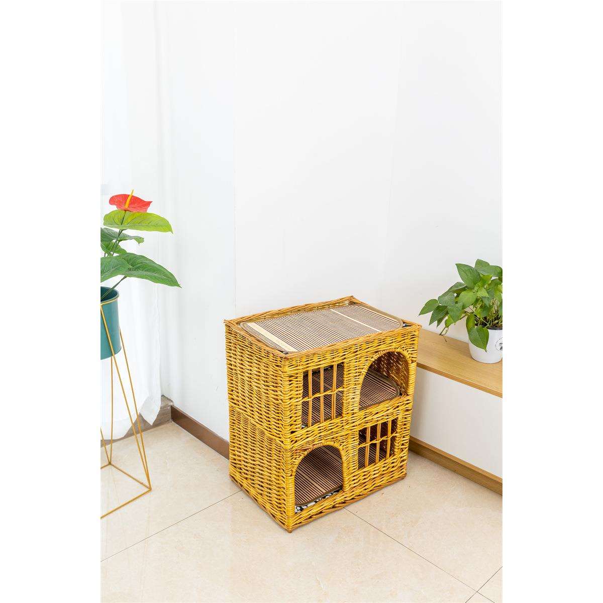 四季通用柳编猫窝藤编猫床柳编双层别墅式宠物窝猫房子可拆洗猫舍