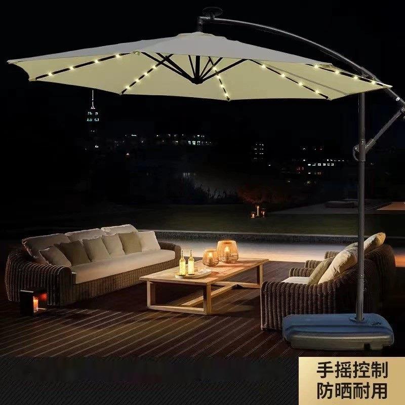 带底座太阳能灯户外伞LED灯庭院伞阳台室外摆摊伞罗马香蕉伞折叠