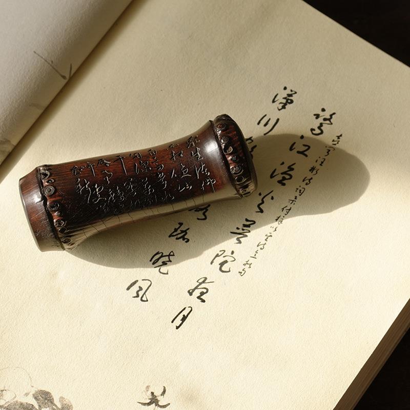 天然老煤竹 竹节笔搁复古老竹鞭精雕笔架文房四宝摆件