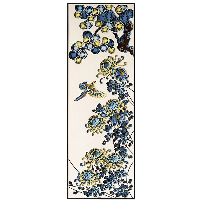 梯木叠雕新中式沙发背景墙装饰画梅兰竹菊客厅挂画3d创意墙面装饰