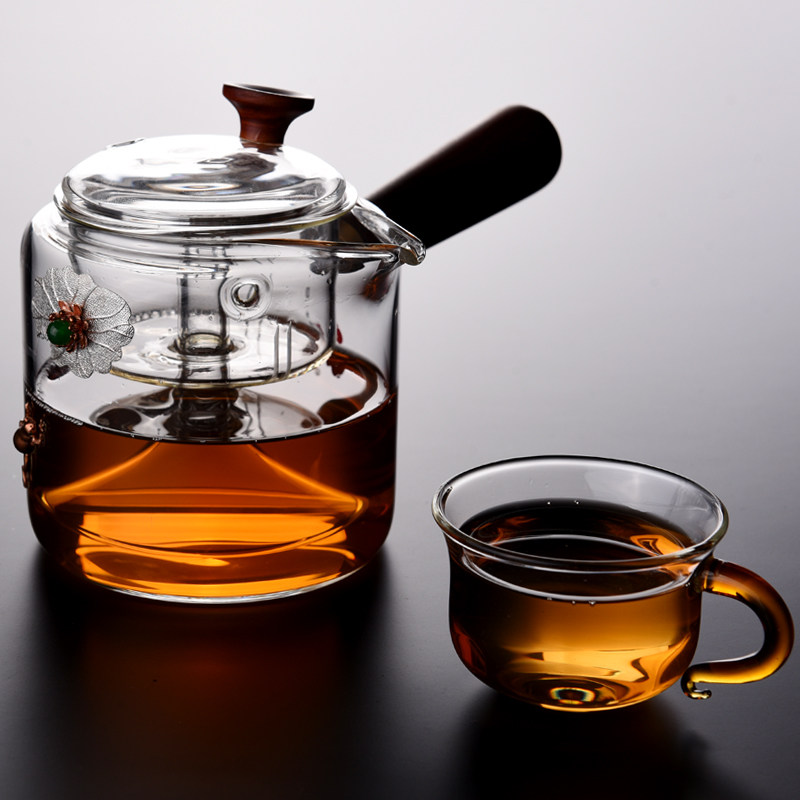 蒸茶壶玻璃侧把煮茶器套装电陶炉煮茶壶耐高温过滤透明蒸汽泡茶壶