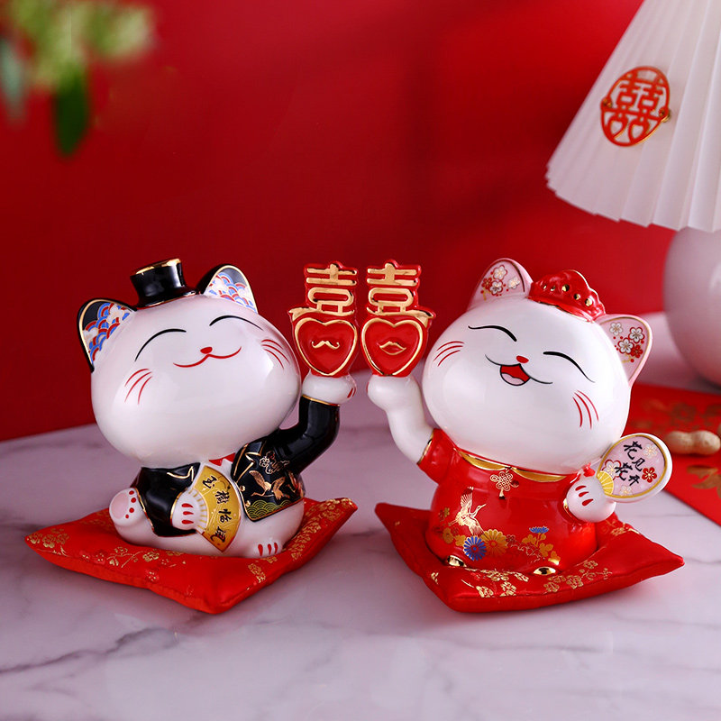 新婚礼品招财猫存钱罐情侣摆件送新人闺蜜实用创意结婚礼物礼盒装