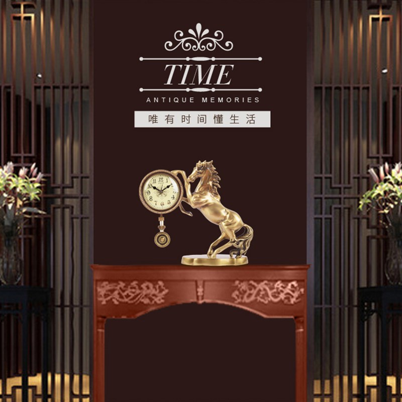 纯铜马仿古钟表欧式纯铜座钟客厅创意台钟时钟静音时尚装饰桌摆件