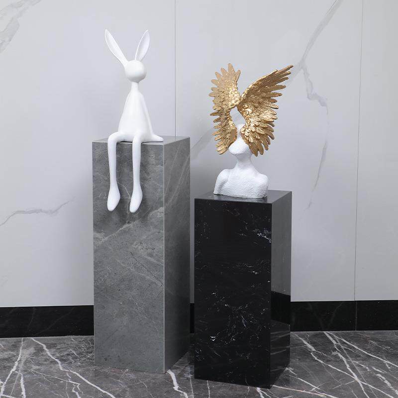 落地摆台酒店轻奢客厅玄关雕塑展示台电视柜旁大理石展示柜装饰品