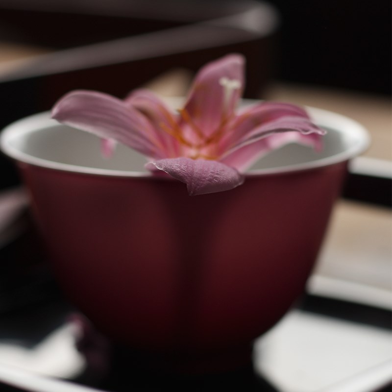 却道海棠依旧 景德镇胭脂红渐变手绘釉上彩描金盖碗 画瓷的武才人
