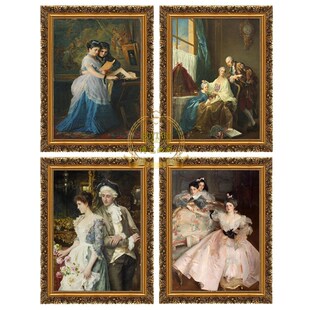 欧式古典宫廷人物仿油画喷绘会所玄关贵夫人简欧客厅壁画竖幅定做