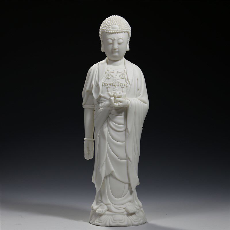 微美 多尺寸立莲阿弥陀佛像站像仿古白瓷家用供奉佛像陶瓷摆件