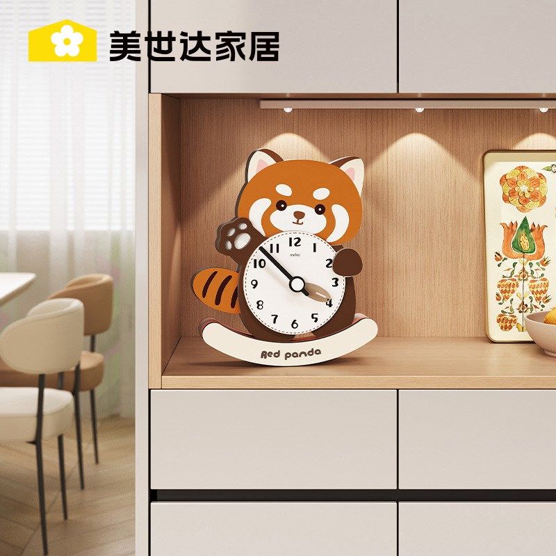 浣熊装饰桌面时钟摆件钟表摆放式客厅创意表摆台式电视柜台钟台式