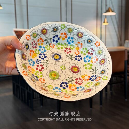【老板娘自用轻奢】手绘盘子家用陶瓷餐盘菜盘深盘高颜值饺子盘