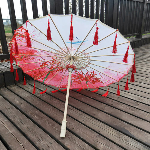 古装汉服油纸伞摄影走秀道具伞防雨防晒飘带伞古风COS伞流苏伞