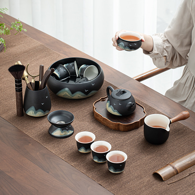 记今朝国潮文创黑色功夫茶具套装家用岛台泡茶壶盖碗茶杯整套办公