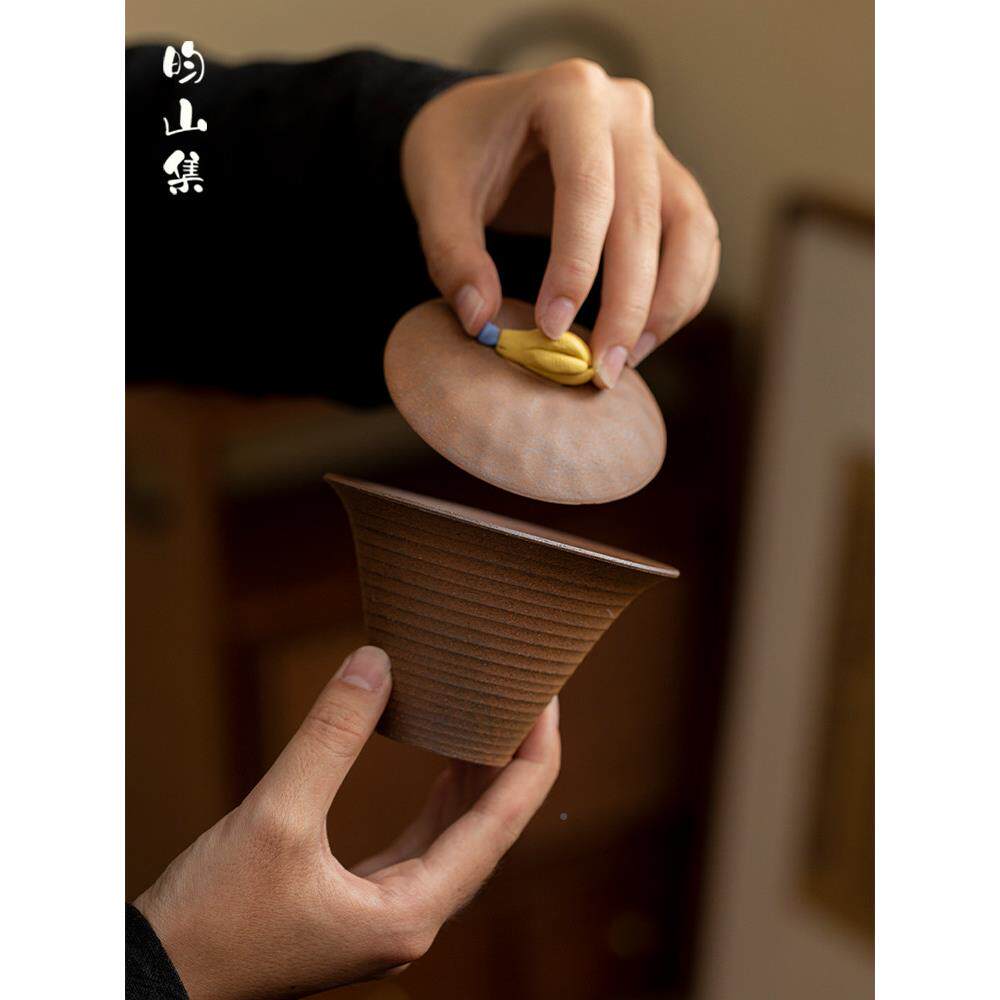 粗旧岩泥二才盖QDJ碗创覆意手工手瓜家居古陶佛瓷茶碗陶非热茶套