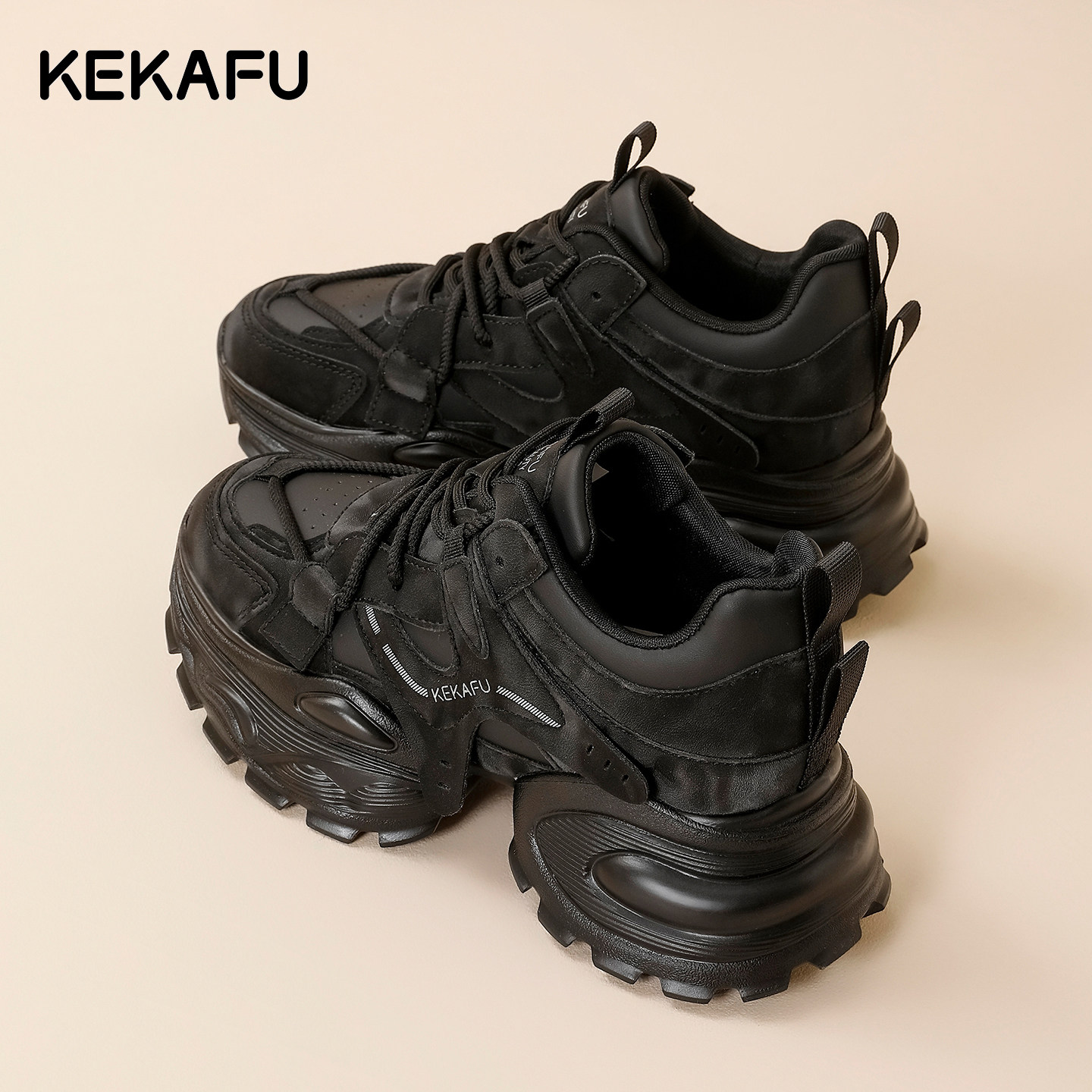 珂卡芙黑色老爹鞋女2026新款春季爆款百搭厚底增高运动休闲鞋子潮