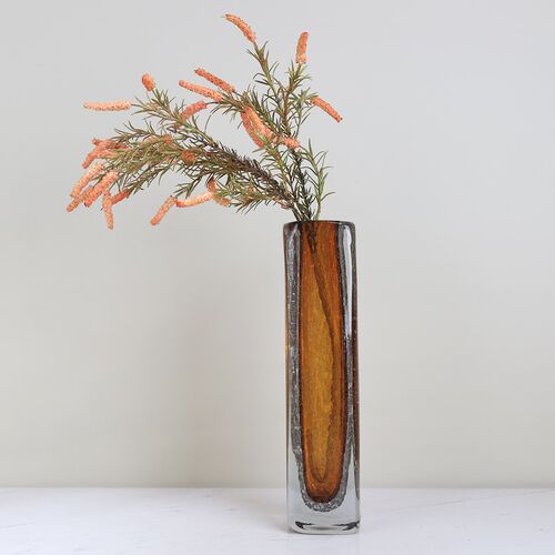大师手作艺术品超厚琉璃花瓶摆件装饰品琥珀色餐桌样板间装饰品