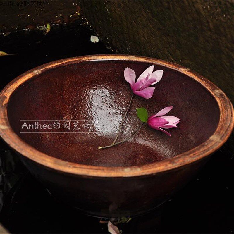 土陶盆盆粗陶大盆子花盆莲花盆手工水景缸陶缸面盆晒酱复古