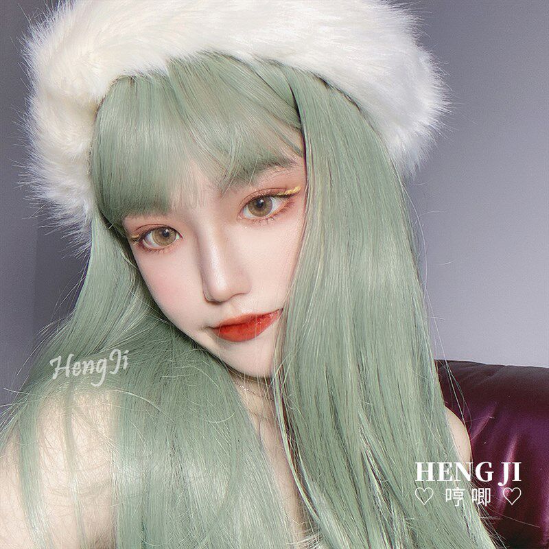哼唧假发女长发lolita自然逼真网红少女jk修脸可爱绿色lo软妹假毛