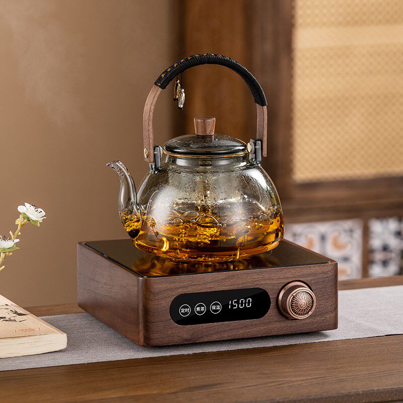冠安实木电陶炉煮茶器超小型迷你胡桃木茶炉1500W大功率新款围炉