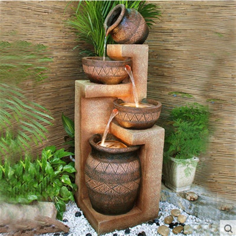欧式陶罐喷泉流水摆件客厅电视柜旁假山装饰创意礼品加湿器盆景观