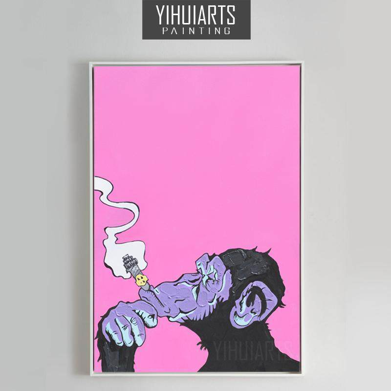 现代创意油画客厅装饰画无框画玄关纯手绘挂画走廊大猩猩定制油画