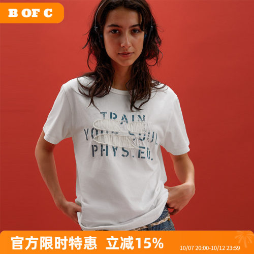CryingCenter联名bofc 复古字母印花破坏贴布绣短袖Tee PHYS.ED.