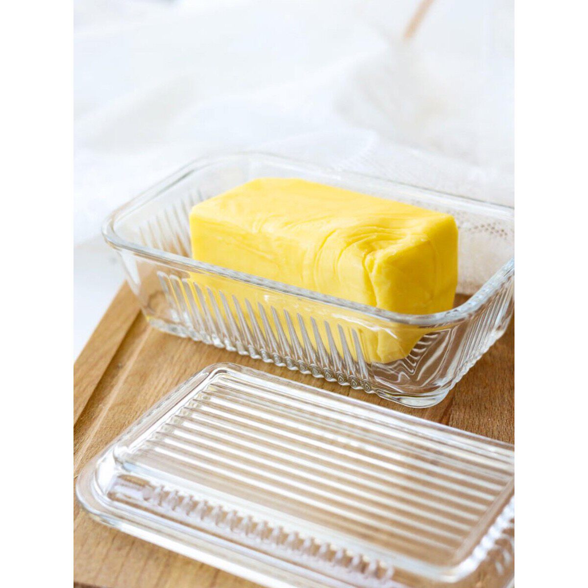 进口透明玻璃长方形盒黄油盒牛油盒玻璃盒带盖保鲜盒容器早餐盘子