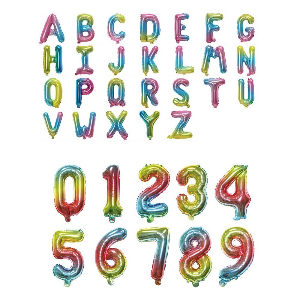 16寸渐变色字母A-Z数字0-9铝箔膜气球生日派对婚礼装饰