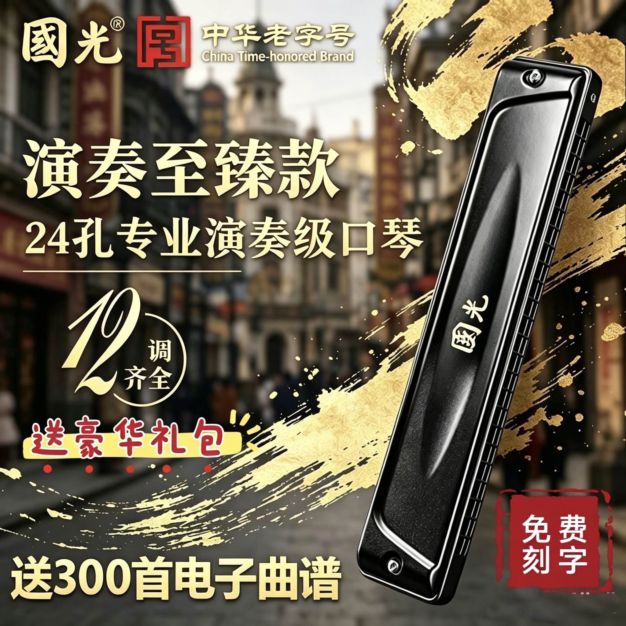 上海国光口琴国之梦磨砂款24孔12调复音c调重音成人专业演奏高档