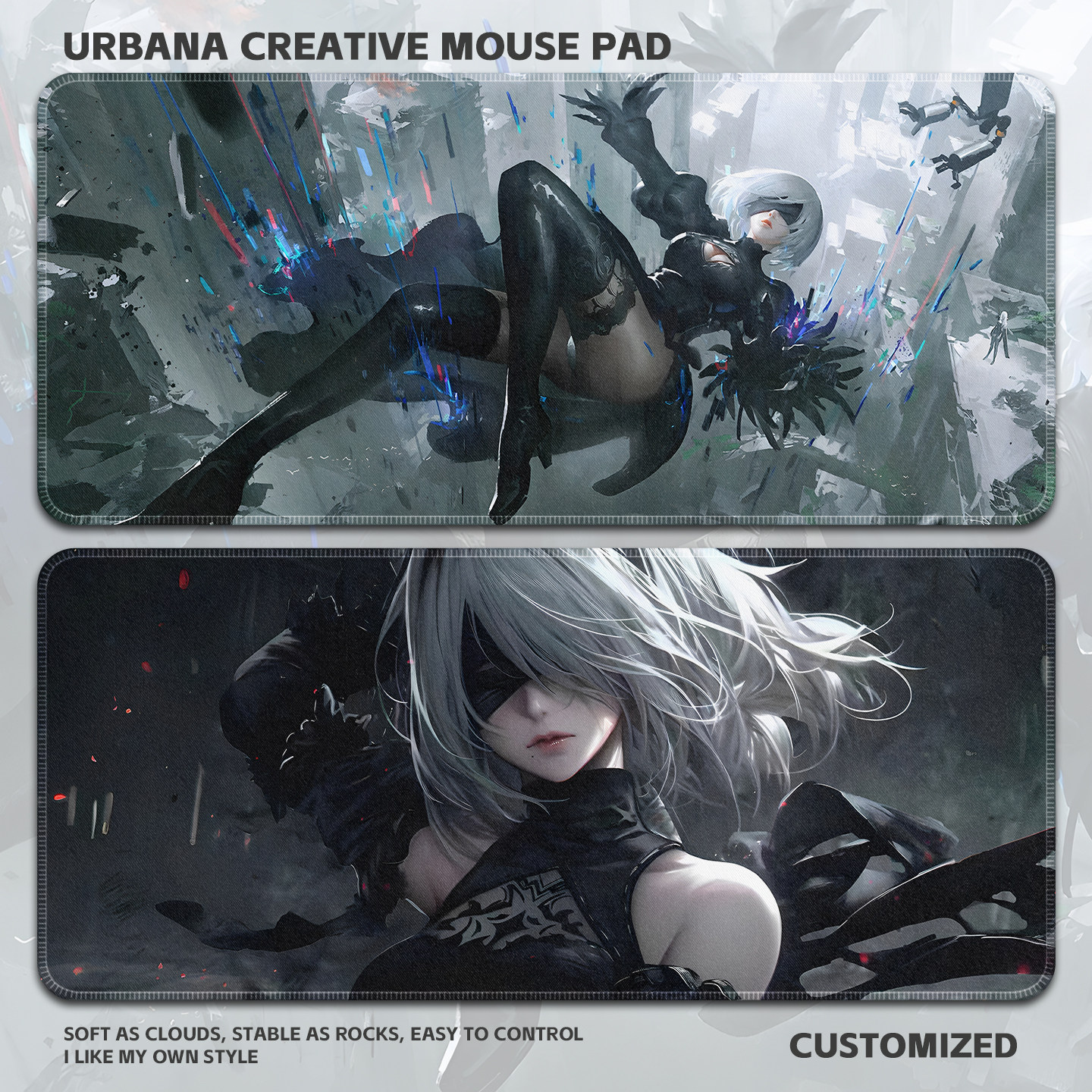 尼尔机械纪元2B鼠标垫超大号电竞游戏电脑桌垫加厚锁边键盘垫子