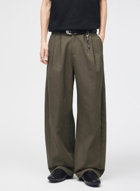 美式解构双褶老钱风休闲弯刀裤男春季新款百搭运动阔腿工装裤批发