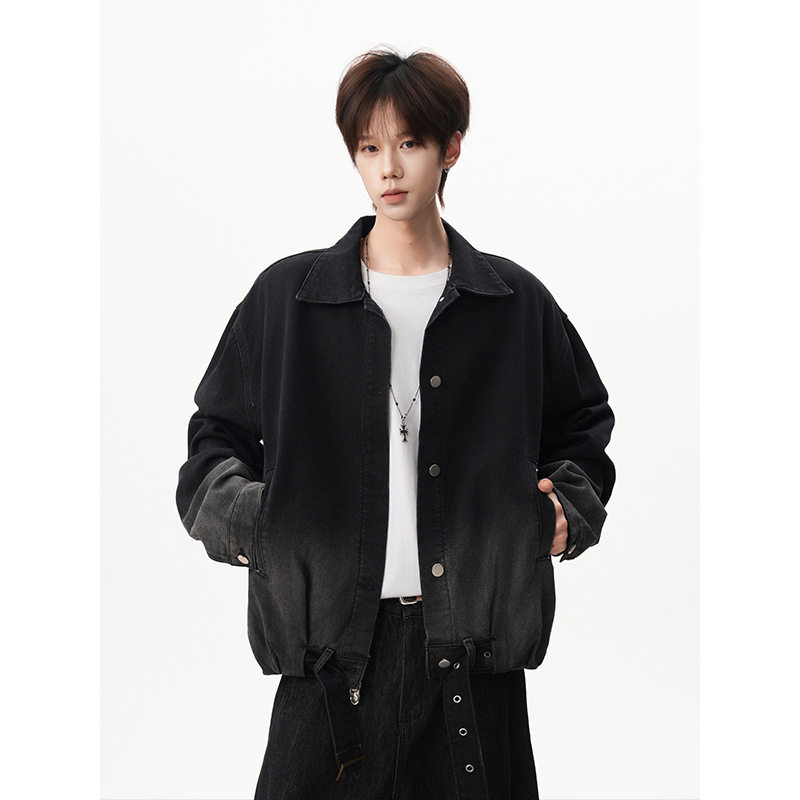 2026春装新款男士街头风水洗渐变牛仔外套宽松复古港风上衣外套潮