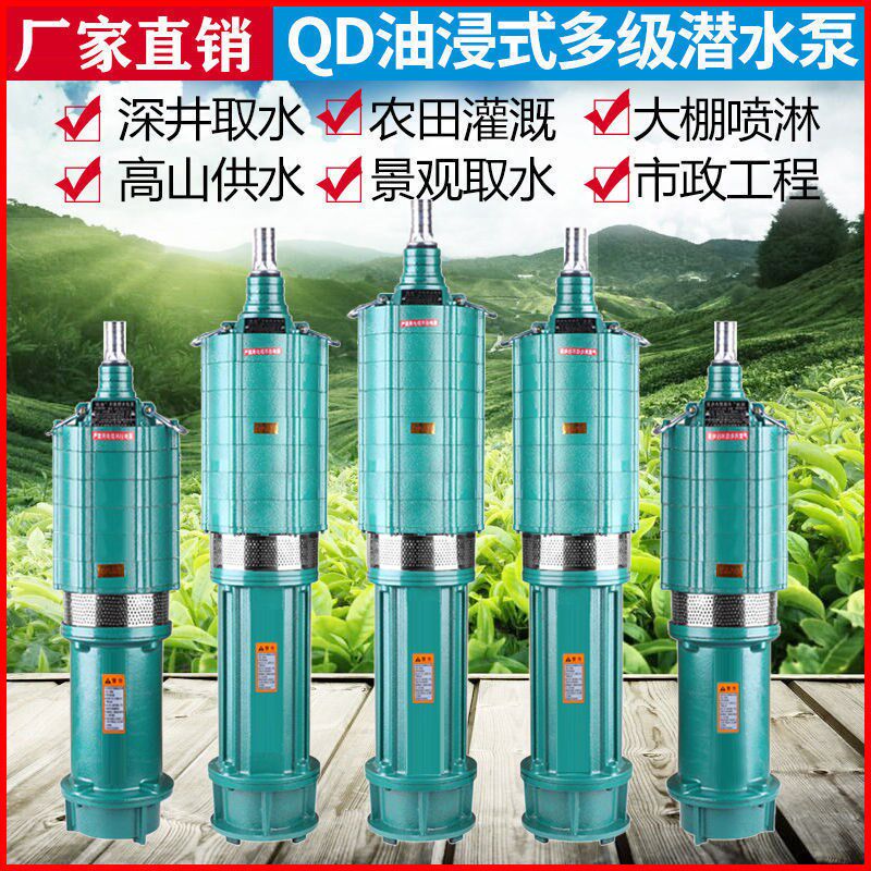 潜水泵220v高扬程高压水泵农用灌溉纯铜1寸2寸家用深井抽水泵380v
