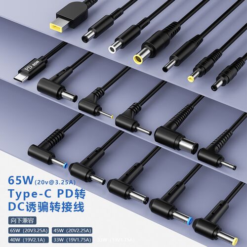 100W诱骗线TypeC转DC笔记本充电线19V20v补光直播灯移动充转换器