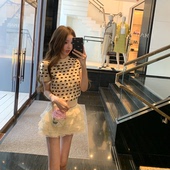 懒懒llan 私藏少女Dolly 私服系列 你 重工蝴蝶结短袖 圆领毛衣