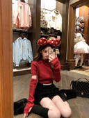 懒懒llan 令人心动 爱心 你 两面穿娃娃领两色针织衫 上衣女秋冬