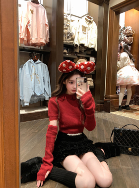 你的懒懒llan 令人心动的爱心 两面穿娃娃领两色针织衫上衣女秋冬