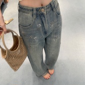 重工定制鎏金烫钻水洗垂感牛仔裤 巴黎爆闪裤 女 懒懒llan 你