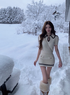 你的懒懒llan【CocoNeige25N】小香滑雪系列针织上衣+半裙套装女