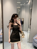 懒懒llan 张元 英同款 你 小香连衣裙收腰小黑裙女士2025新款