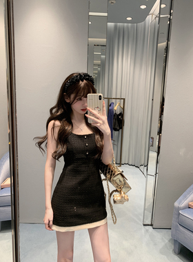 你的懒懒llan 张元英同款 小香连衣裙收腰小黑裙女士2025新款