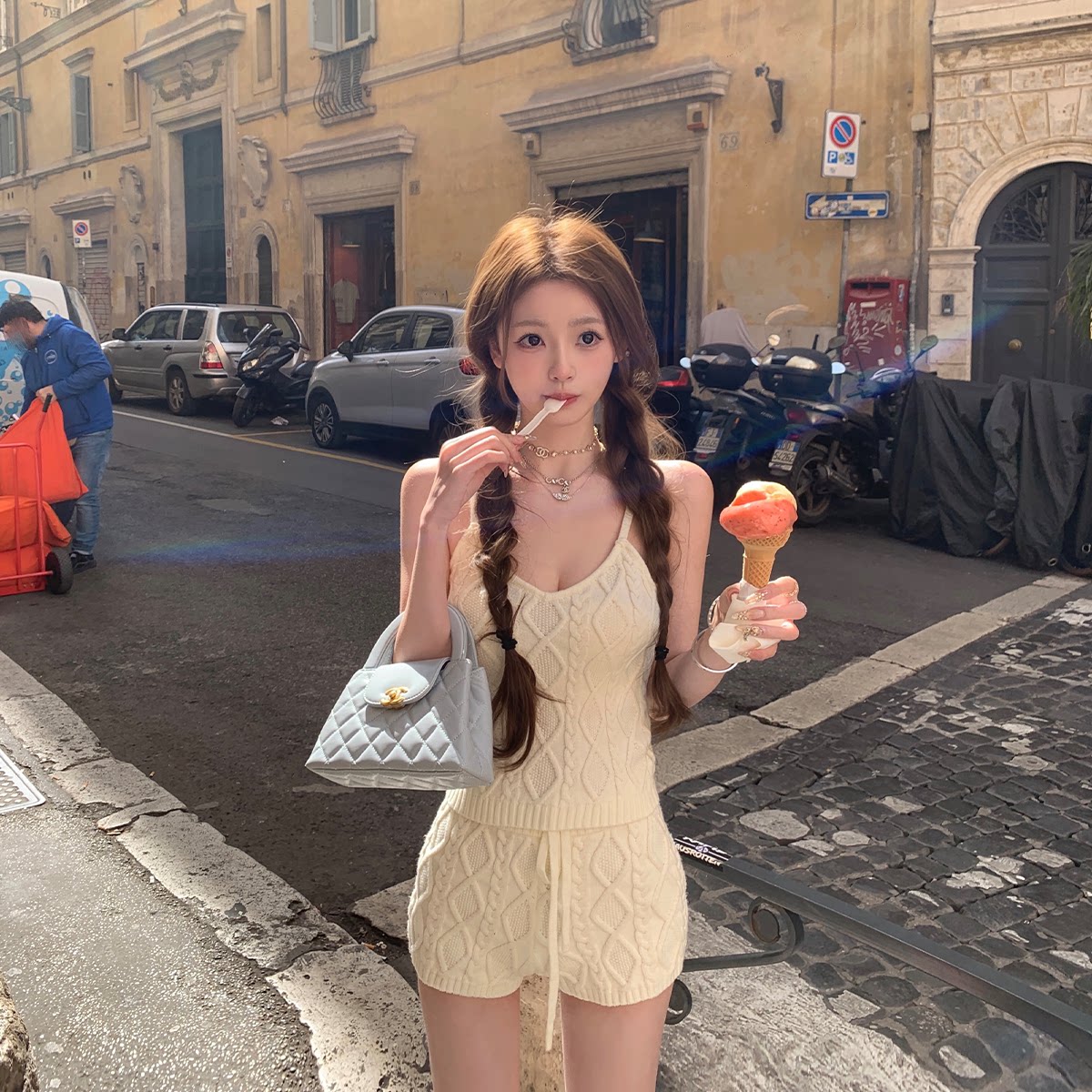 你的懒懒llan【白女舒适美学】sk1ms菱格绞花麻花纹理针织套装女