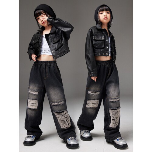 2026新款女童爵士舞服装儿童演出服皮衣jazz女孩模特走秀表演