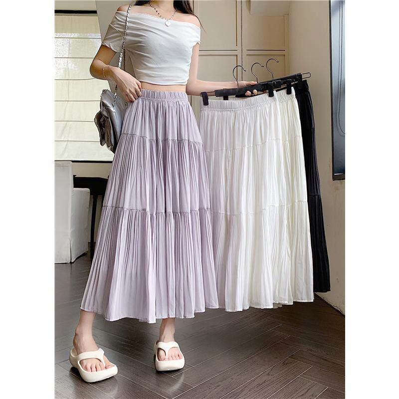 实拍大码半身裙女紫色高腰a字裙蛋糕裙温柔风设计感大摆中长裙子