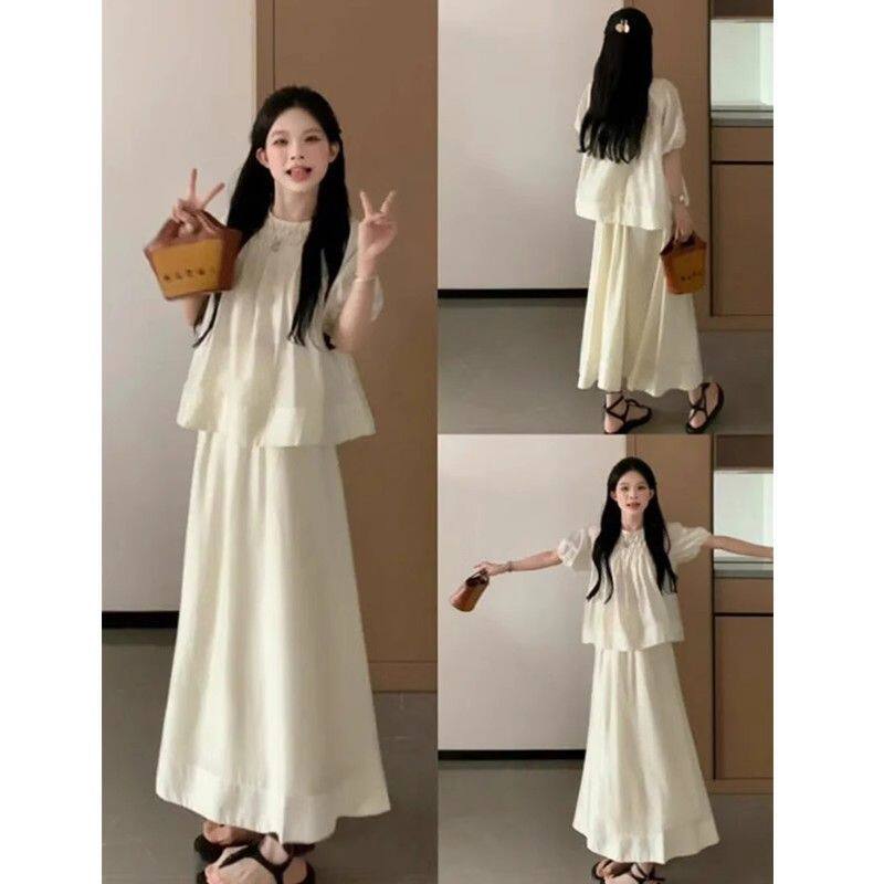 夏装搭配一整套时尚减龄套装女小个子气质泡泡袖上衣半身裙两件套