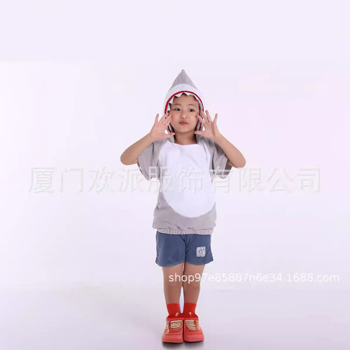 2026新款万圣节儿童鲨鱼角色扮演服三色可爱鲨鱼服动物派对服实拍