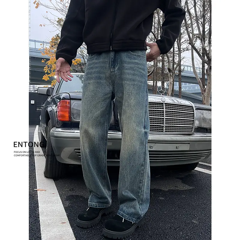 nologo official美式高街vibe复古牛仔裤潮男生直筒宽松阔腿裤子
